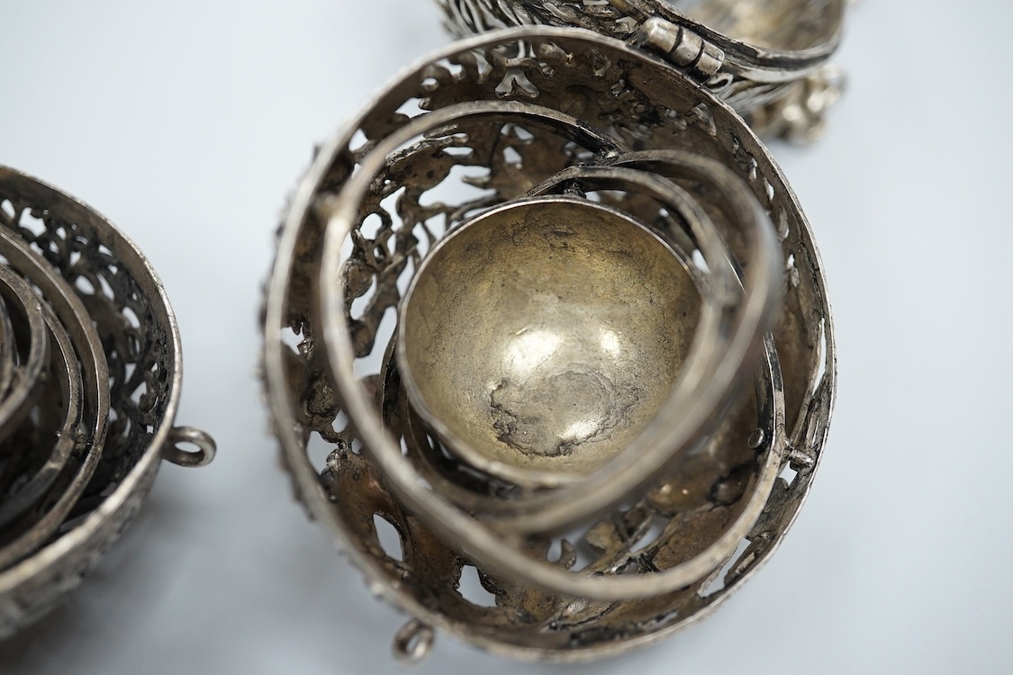 Two Chinese white metal pomanders